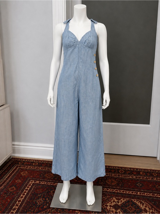 Free People Denim - Free People Light Blue Denim Wide-Leg Jumpsuit